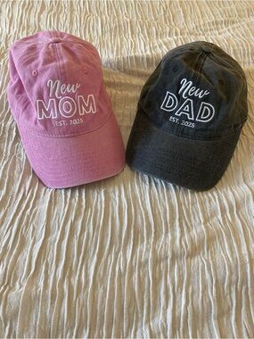 New MOM & New DAD Embroidered Baseball Caps - Pink and Black
